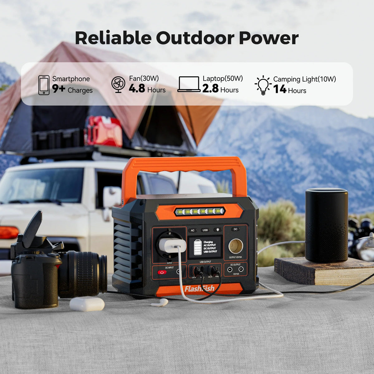 FlashFish P66A 200W 144Wh portable power station outdoors