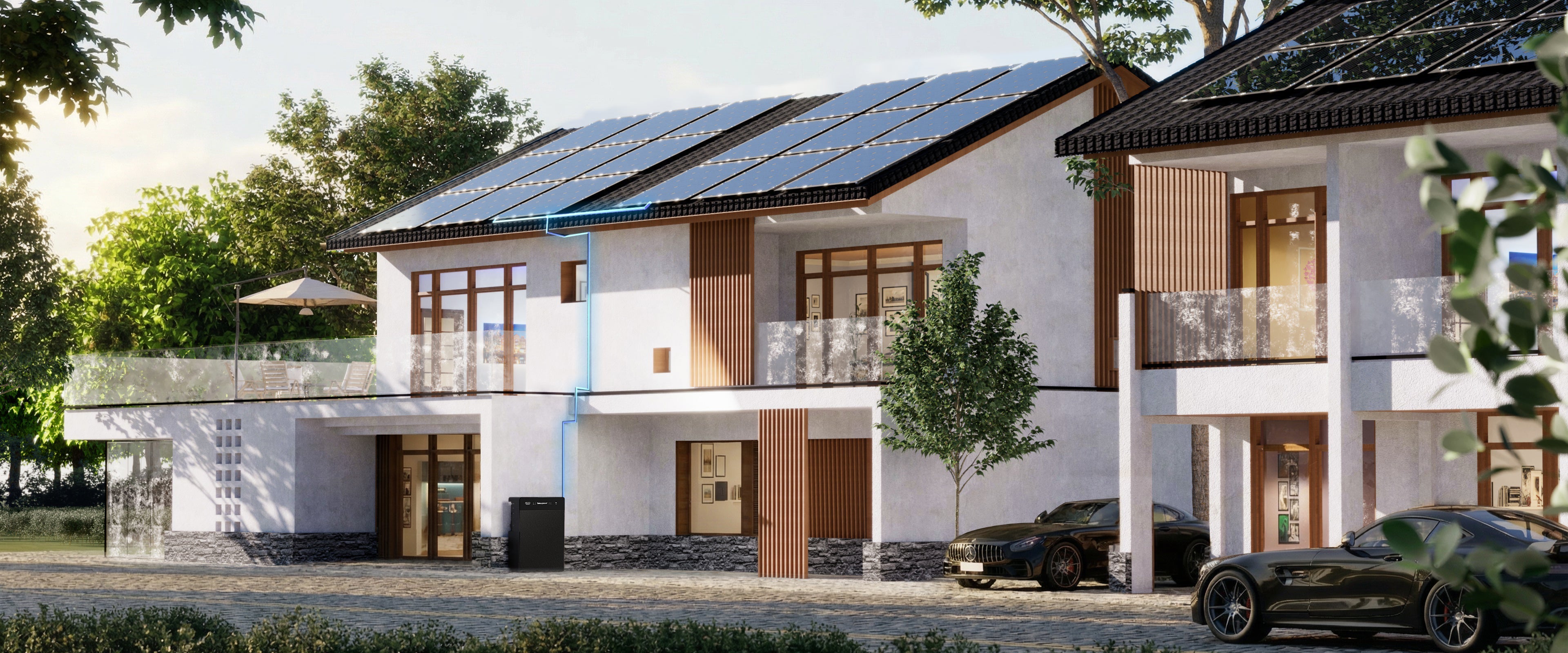 Solar panels on European apartment roofs with FlashFish SR5000 balcony storage context