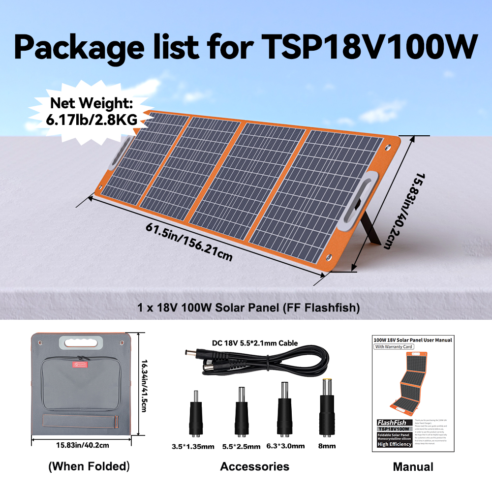 FlashFish TSP100 100W Solar Panel Accessories Solar Power Kit Product Example Images