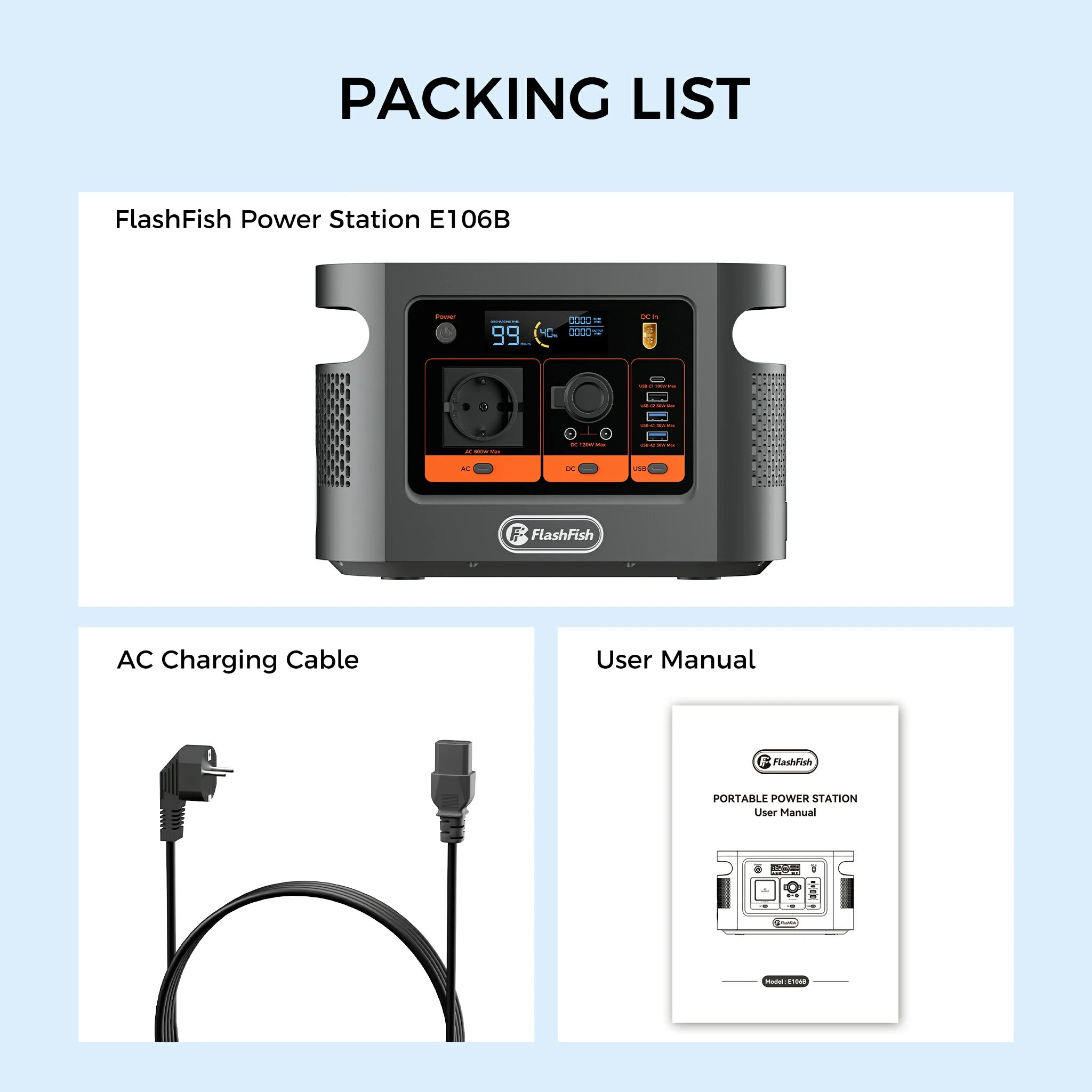 FlashFish E106B 600W 384Wh portable power station