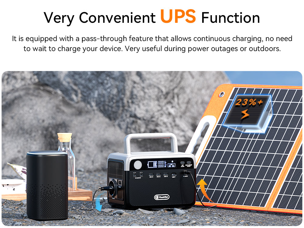 【LFP】Flashfish BP030B+TSP60 Solar Generator Kit | 300W 230.4Wh/72000mAh + 60W Solar Panel | Pure sine wave | Lithium iron phosphate battery