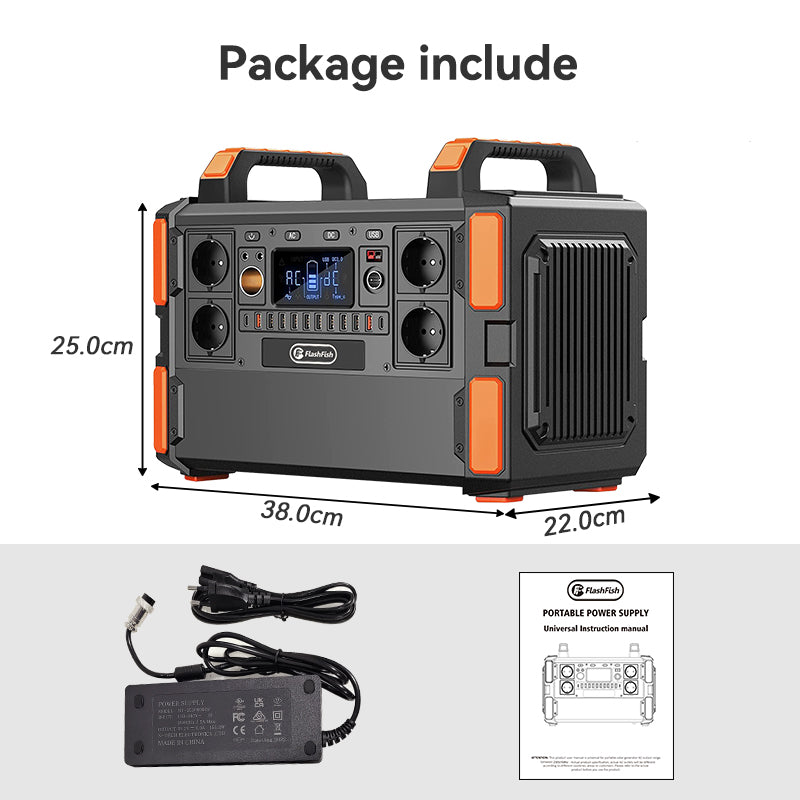 【LFP】Flashfish F132 + 2×TSP100 Solar Generator Kit | 1000W 1048Wh + 200W Solar Panel
