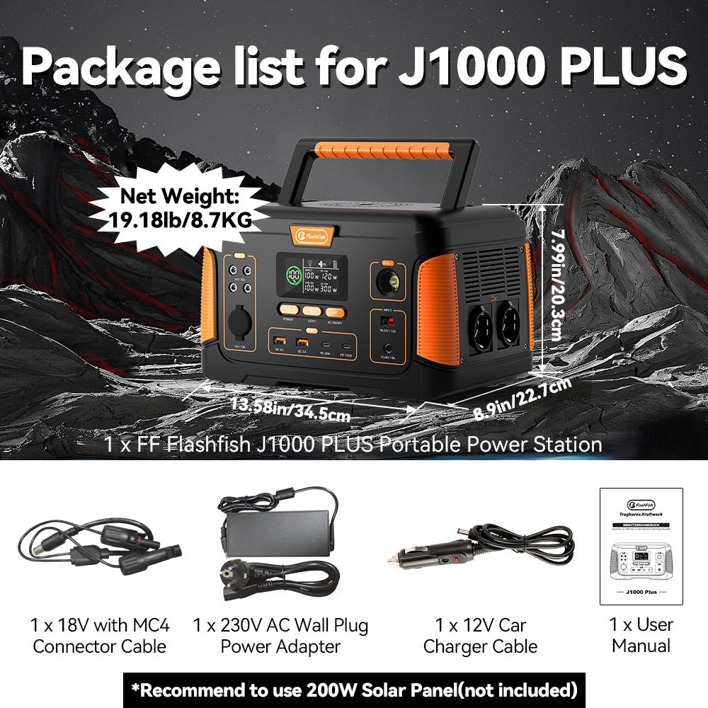 Flashfish J1000PLUS Portable Power Station | 1000W 932Wh