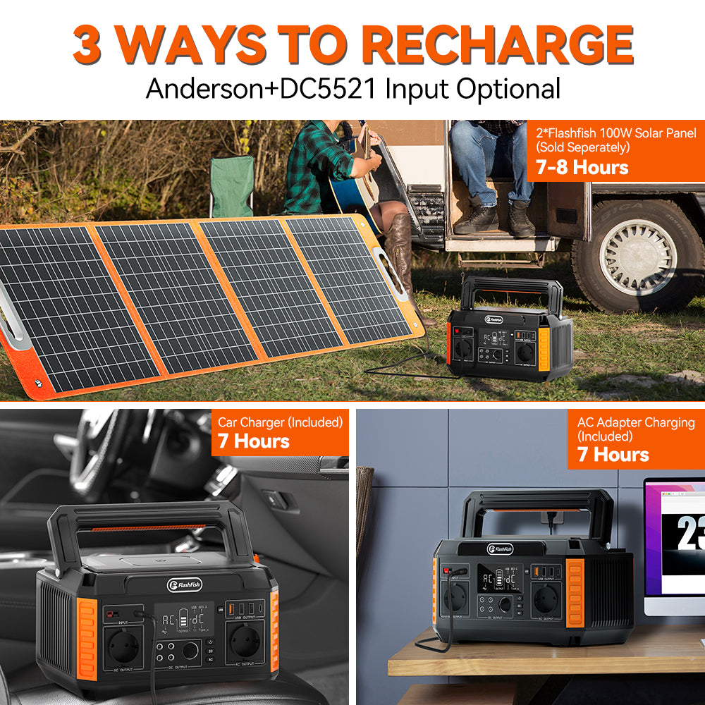 Flashfish P60 + TSP100 Solar Generator Kit丨560W 520Wh + 100W Solar Panel
