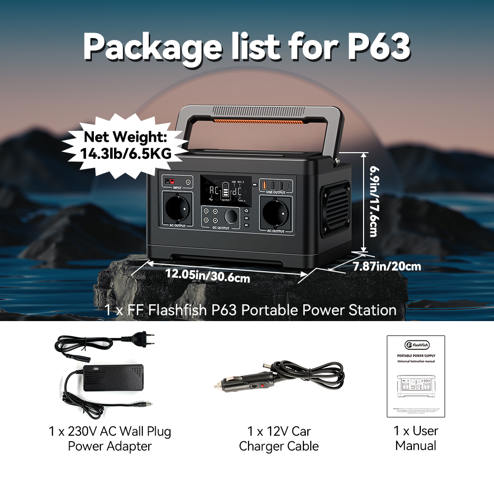 Flashfish P63 + TSP100 Solar Generator Kit | 500W 520Wh + 100W Solar Panel - FlashFish.EU