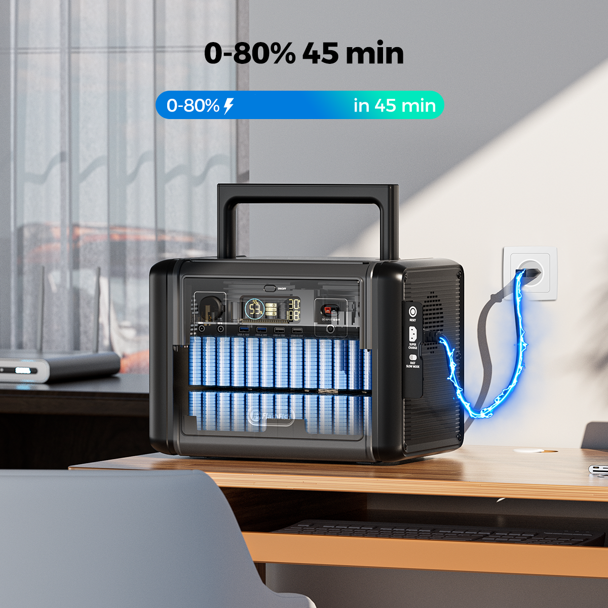 【LFP】Flashfish T1200S Portable Power Station | 1200W 768Wh/240000mAh | Pure sine wave | Lithium iron phosphate battery