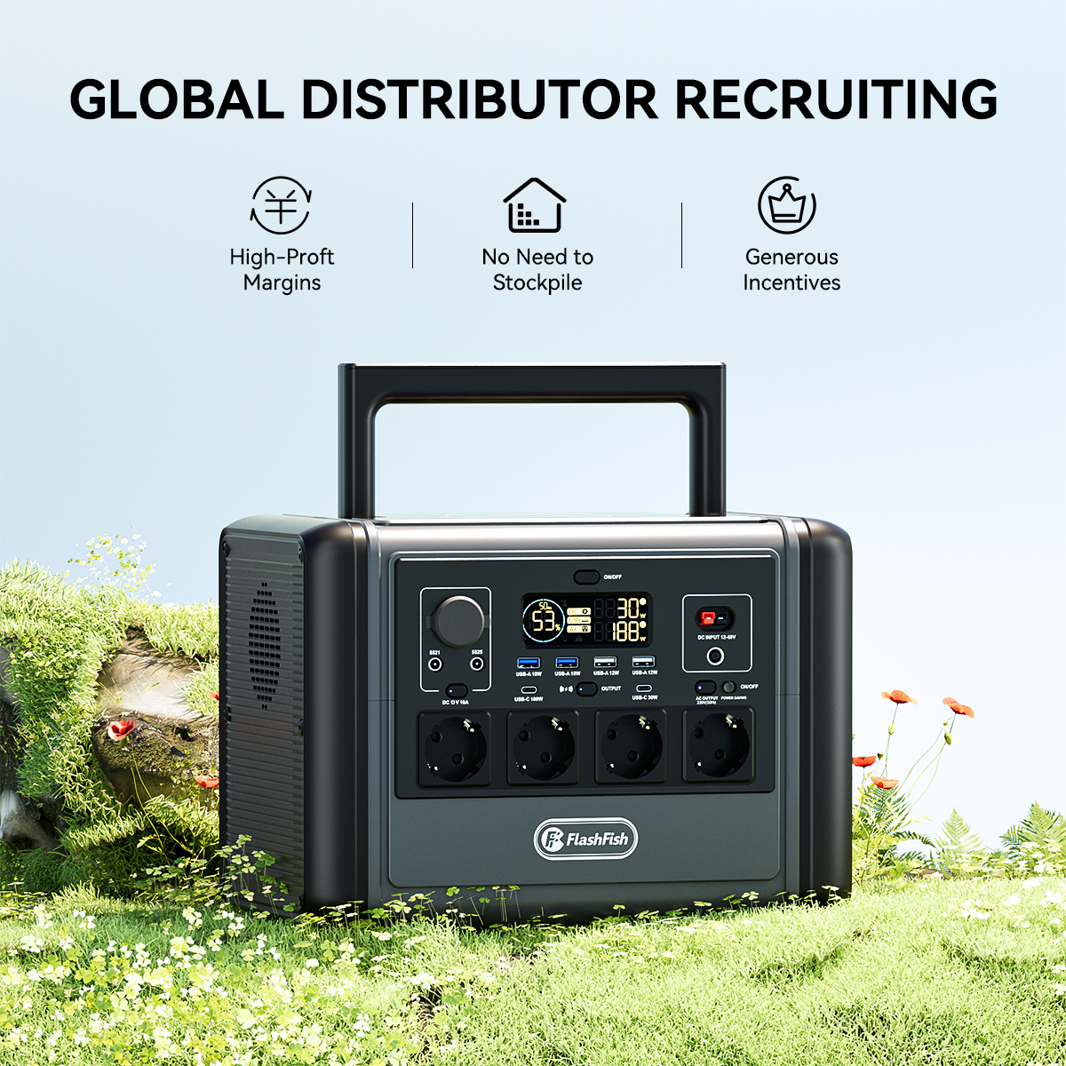 【LFP】Flashfish T1200S Portable Power Station | 1200W 768Wh/240000mAh | Pure sine wave | Lithium iron phosphate battery