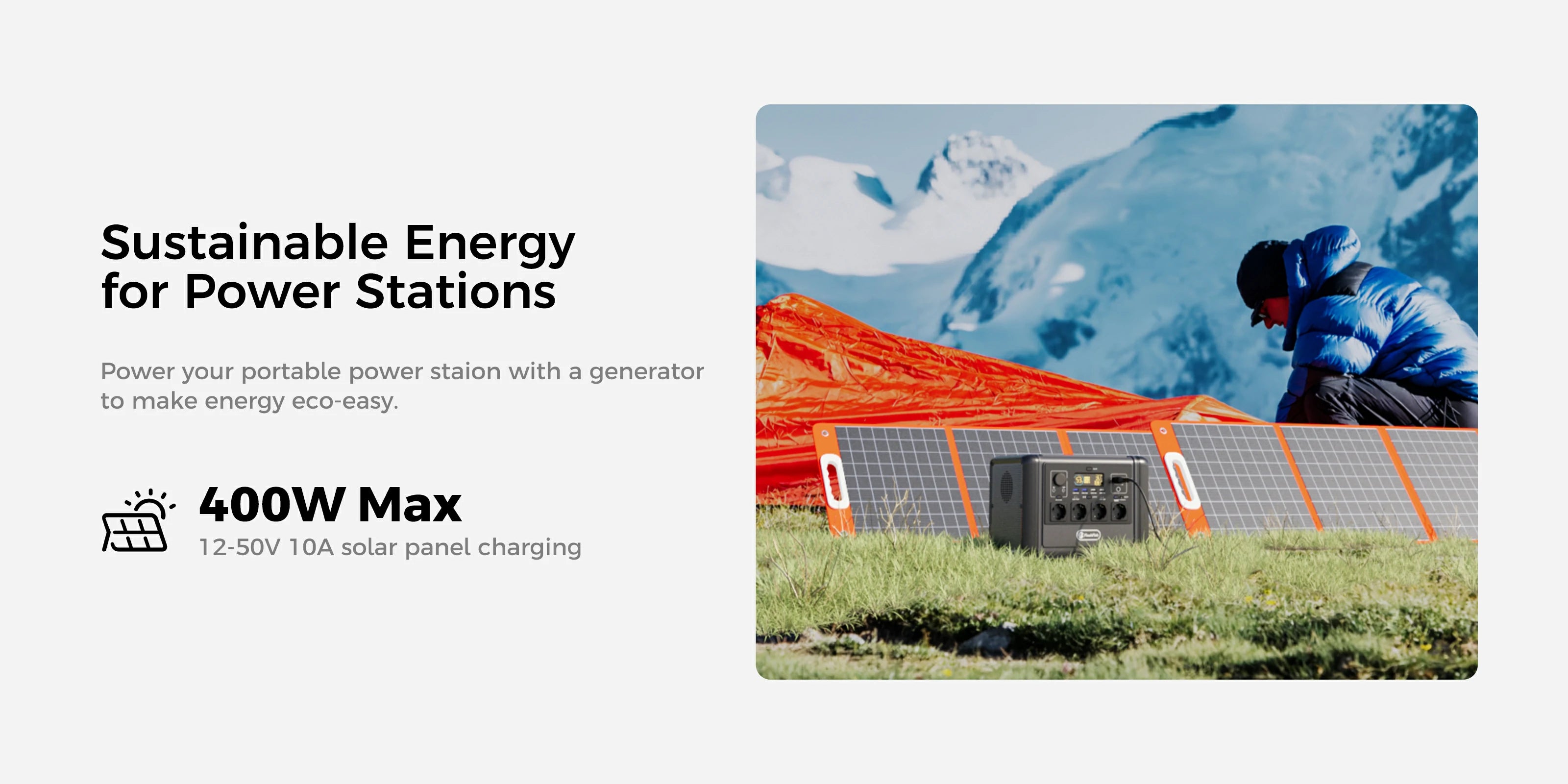 The FlashFish T1200s can be charged with a maximum input power of 400W using solar panels.