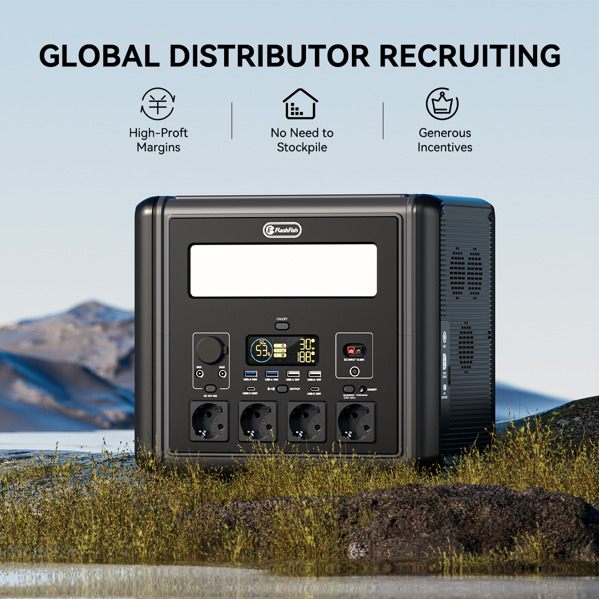 【LFP】Flashfish T2000 Portable Power Station | 2000W 1536Wh/480000mAh | Pure sine wave | Lithium iron phosphate battery