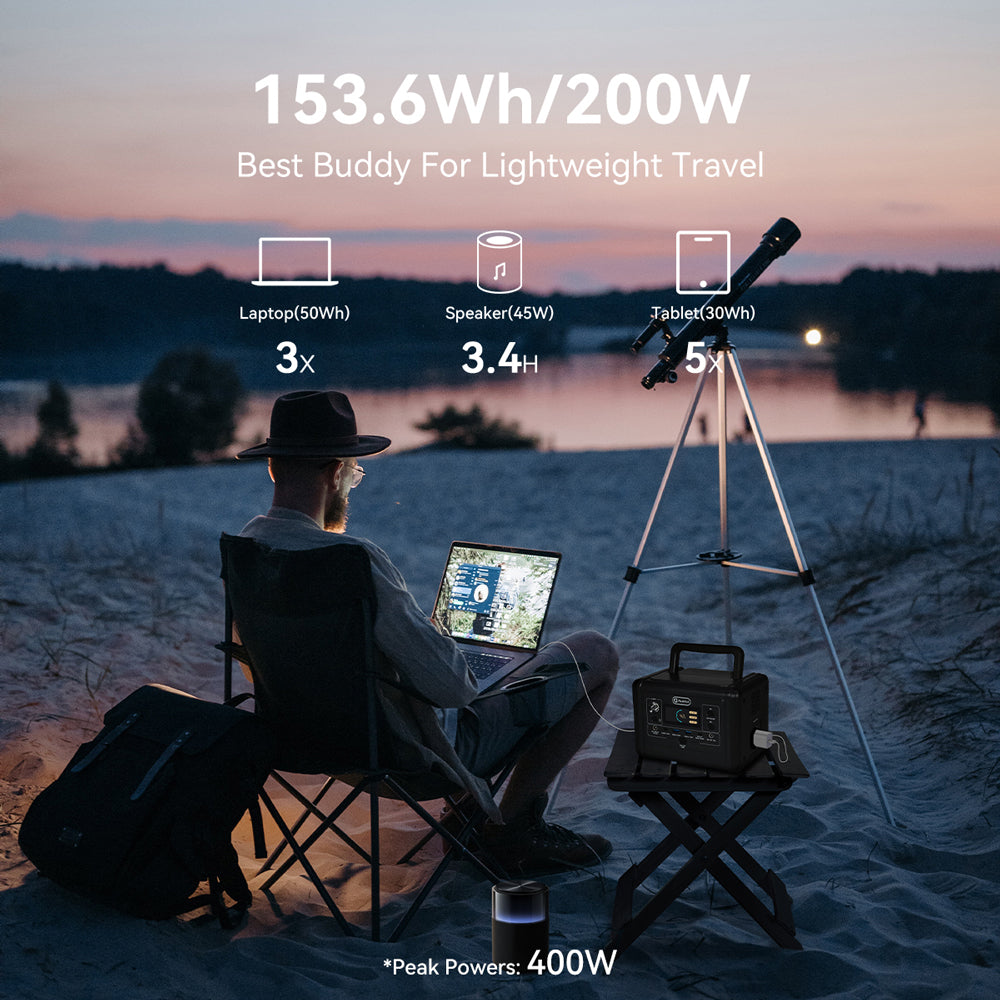 Flashfish T200 153.6Wh Lithium Iron Phosphate Battery - Multiple output ports and LED flashlight