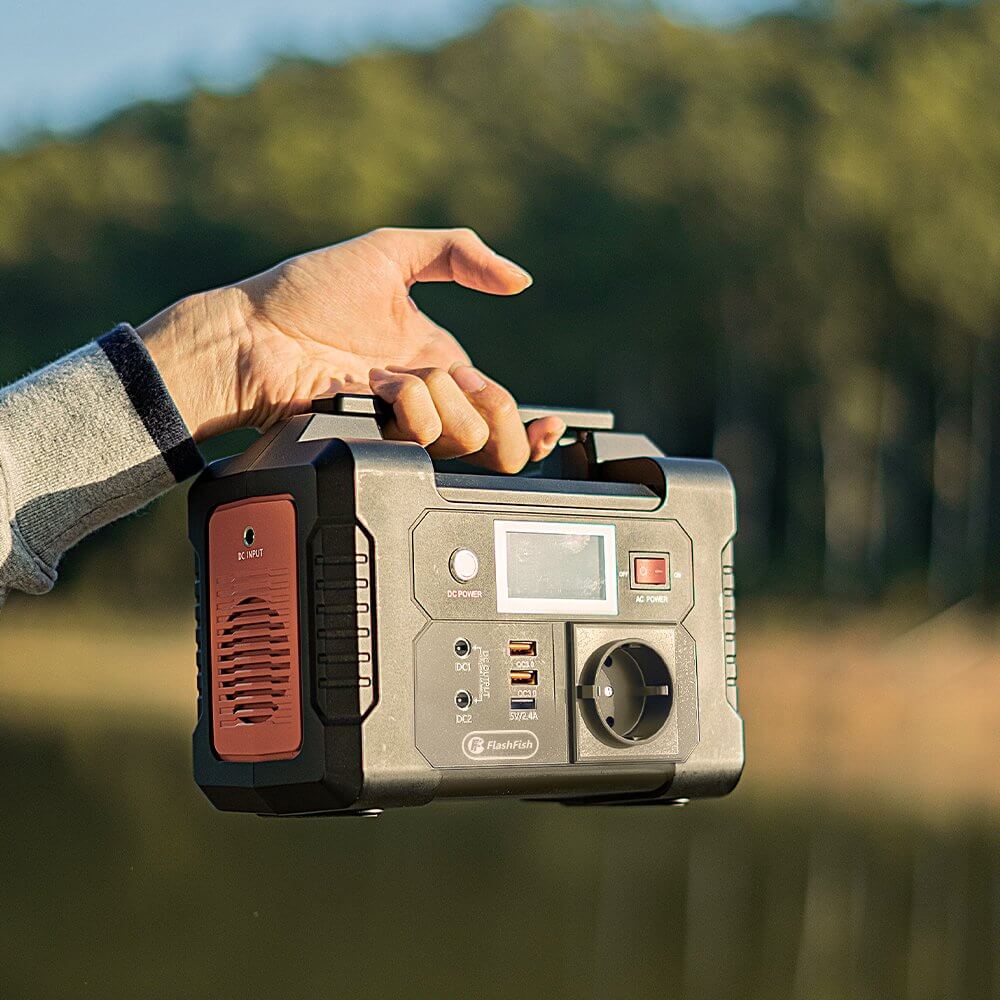 Multiple ports and ultra-compact design of the FlashFish E200 Portable Power Station.