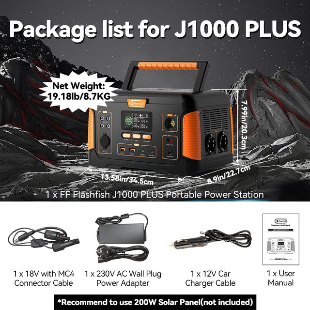 Flashfish J1000PLUS+TSP100 Solar Generator Kit丨1000W 932Wh + 100W Solar Panel