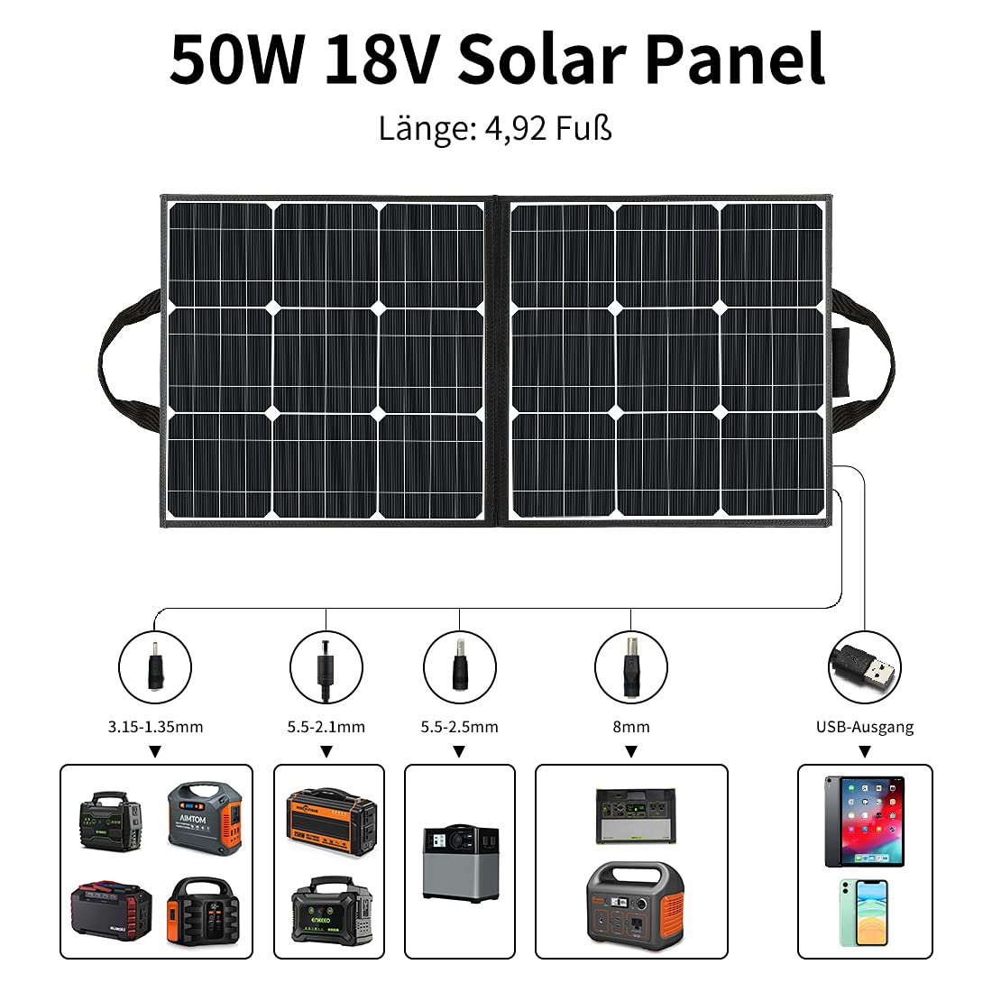 Flashfish SP50 Portable Solar Panel | 18V/50W - FlashFish.EU