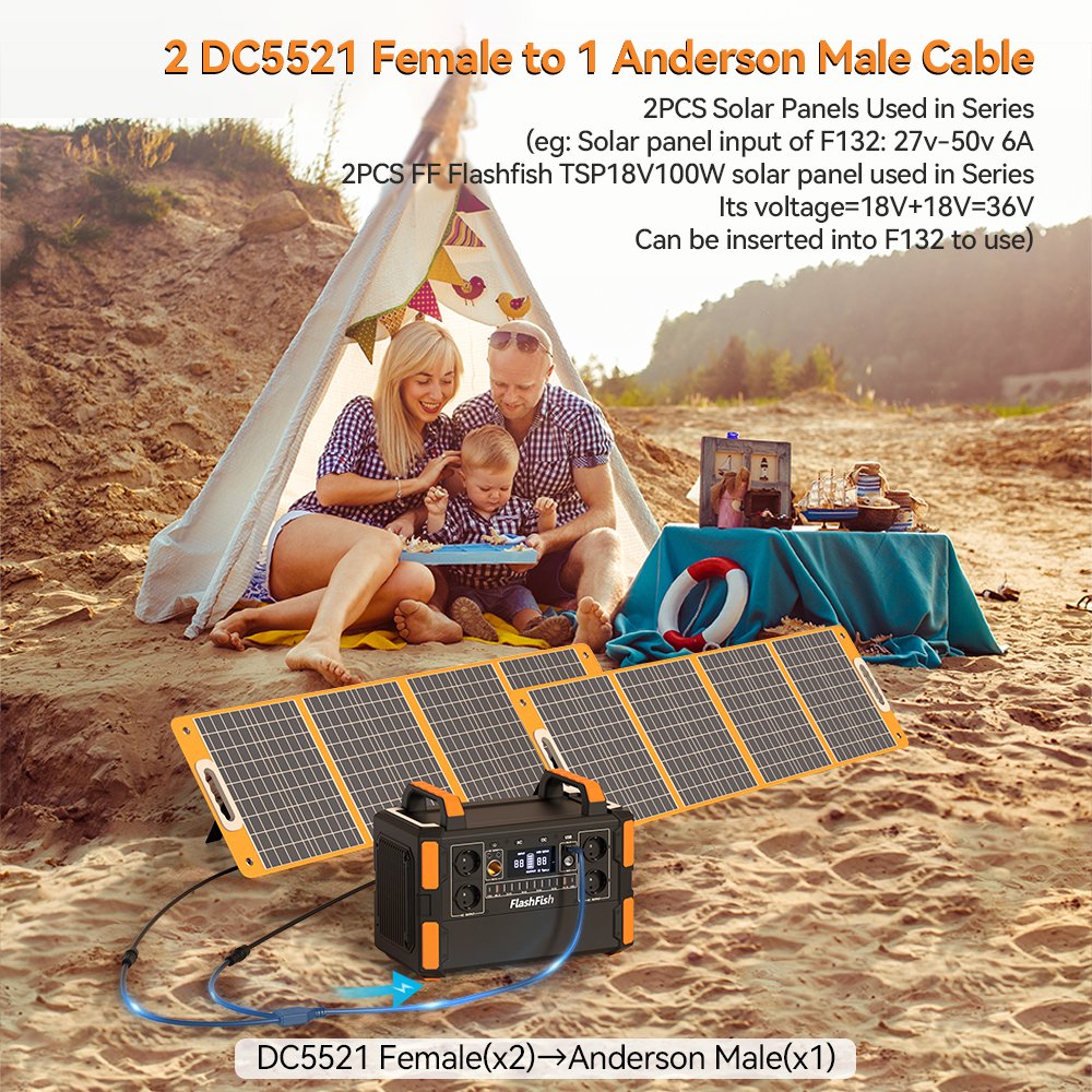 【LFP】Flashfish F132 + 2×TSP100 Solar Generator Kit | 1000W 1048Wh + 200W Solar Panel