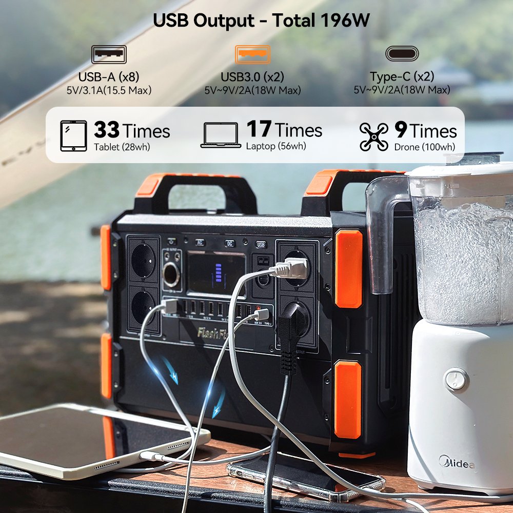 【LFP】Flashfish F132 + 2×TSP100 Solar Generator Kit | 1000W 1048Wh + 200W Solar Panel
