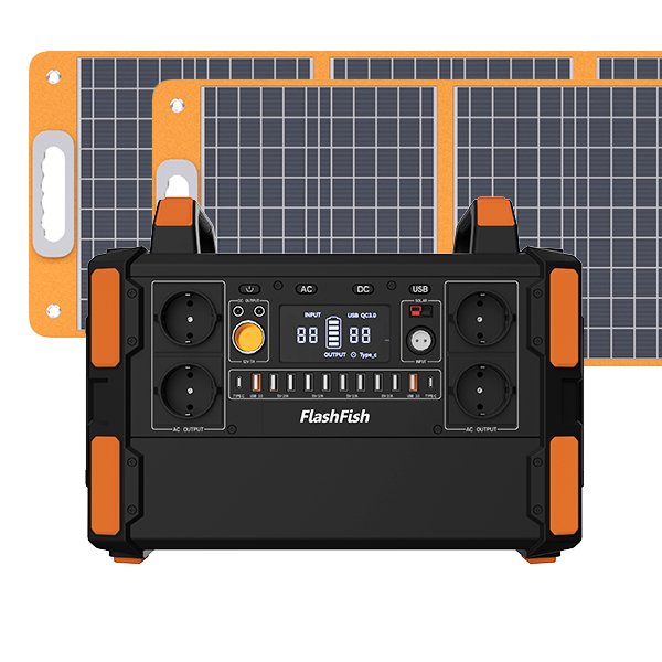 【LFP】Flashfish F132 + 2×TSP100 Solar Generator Kit | 1000W 1048Wh + 200W Solar Panel