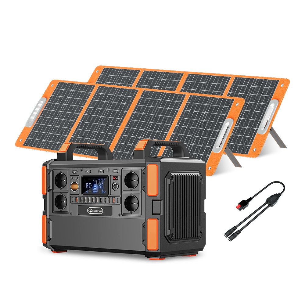 【LFP】Flashfish F132 + 2×TSP100 Solar Generator Kit | 1000W 1048Wh + 200W Solar Panel
