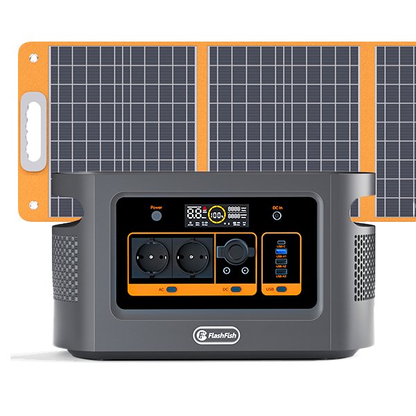 【LFP】Flashfish QE02D+2xTSP100 Solar Genrator丨1008Wh+200W - FlashFish.EU