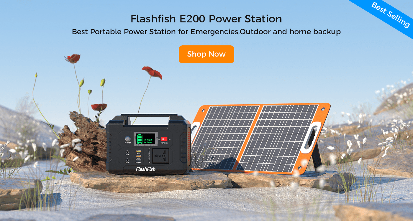 FlashFish E200 portable power station with TSP60 solar panel kit for light camping power