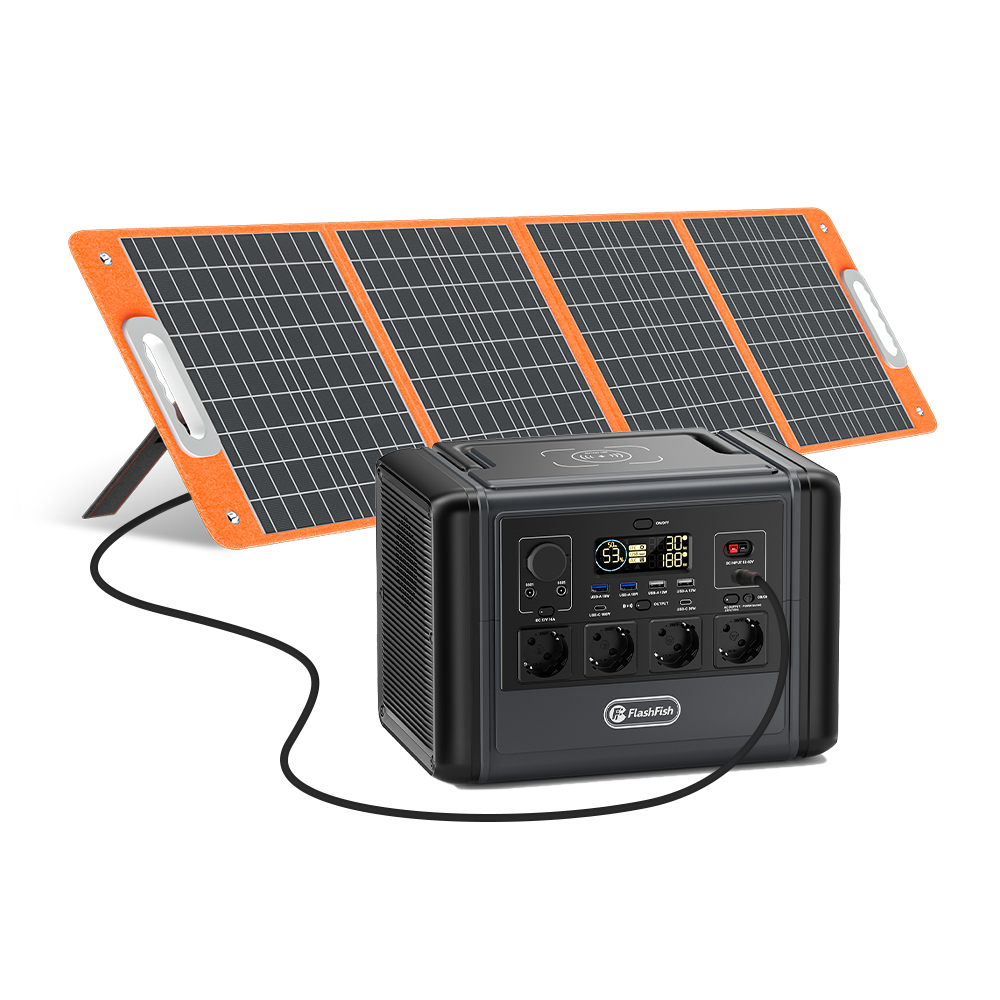 FlashFish T1200S and TSP100 solar kit connection shown for a pre-charge connector inspection guide