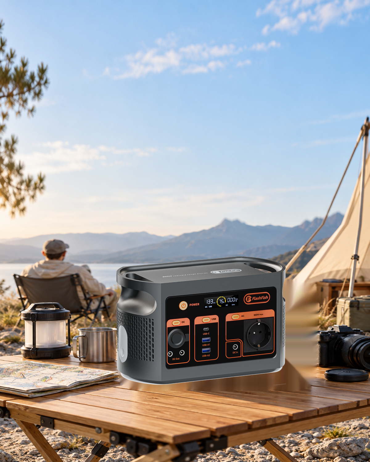 FlashFish E103 in a camping setting used to illustrate a laptop and accessory power decision