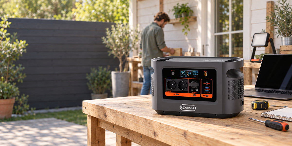 FlashFish E112B in a garden workspace for a delivered-price comparison