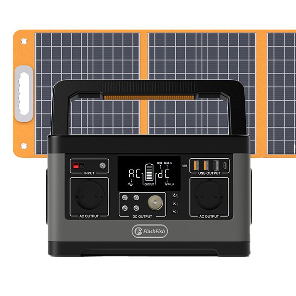 FlashFish portable power station with foldable solar panel for cloudy weather charging planning