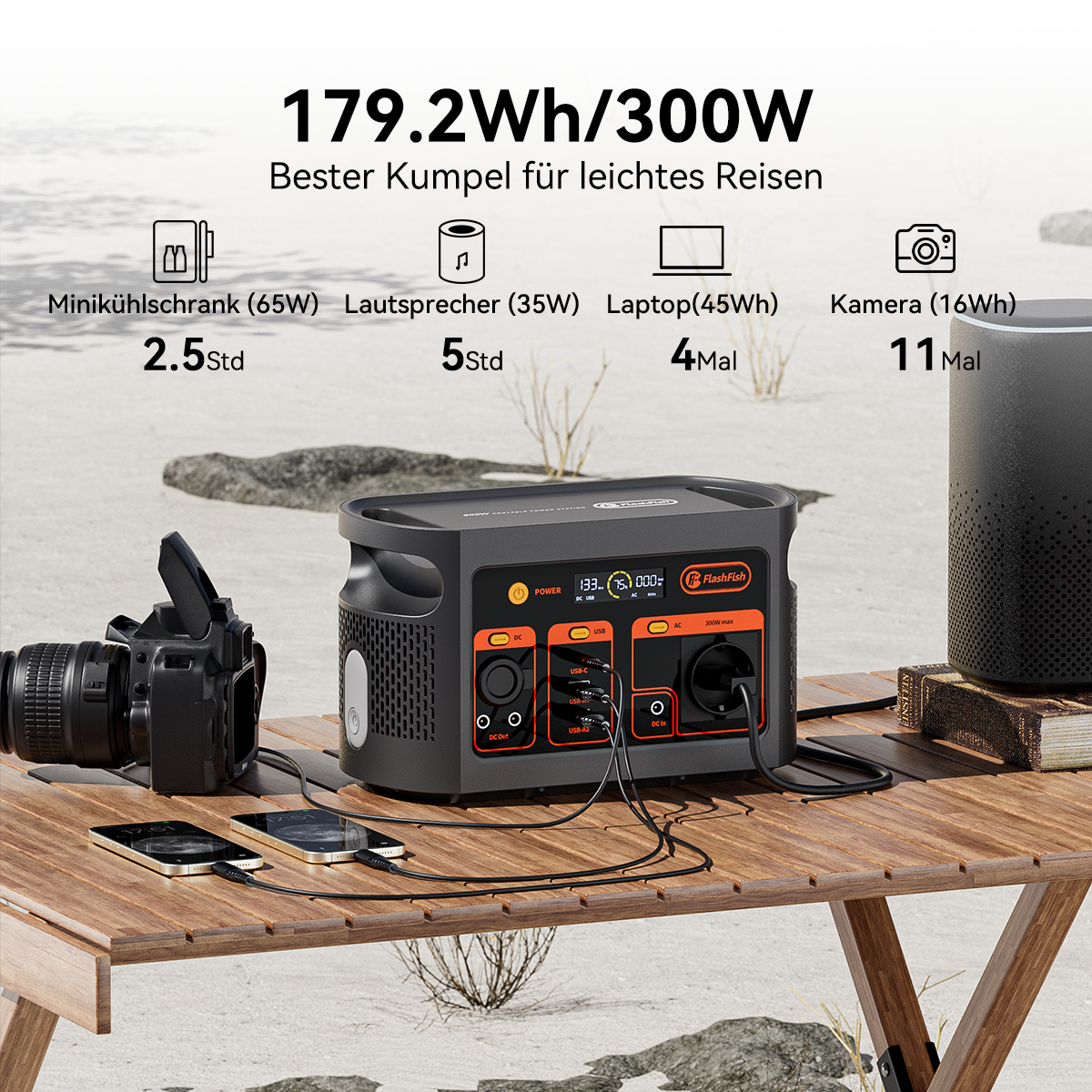 Flashfish E103 Portable Power Station | 300W 179.2Wh/48000mAh