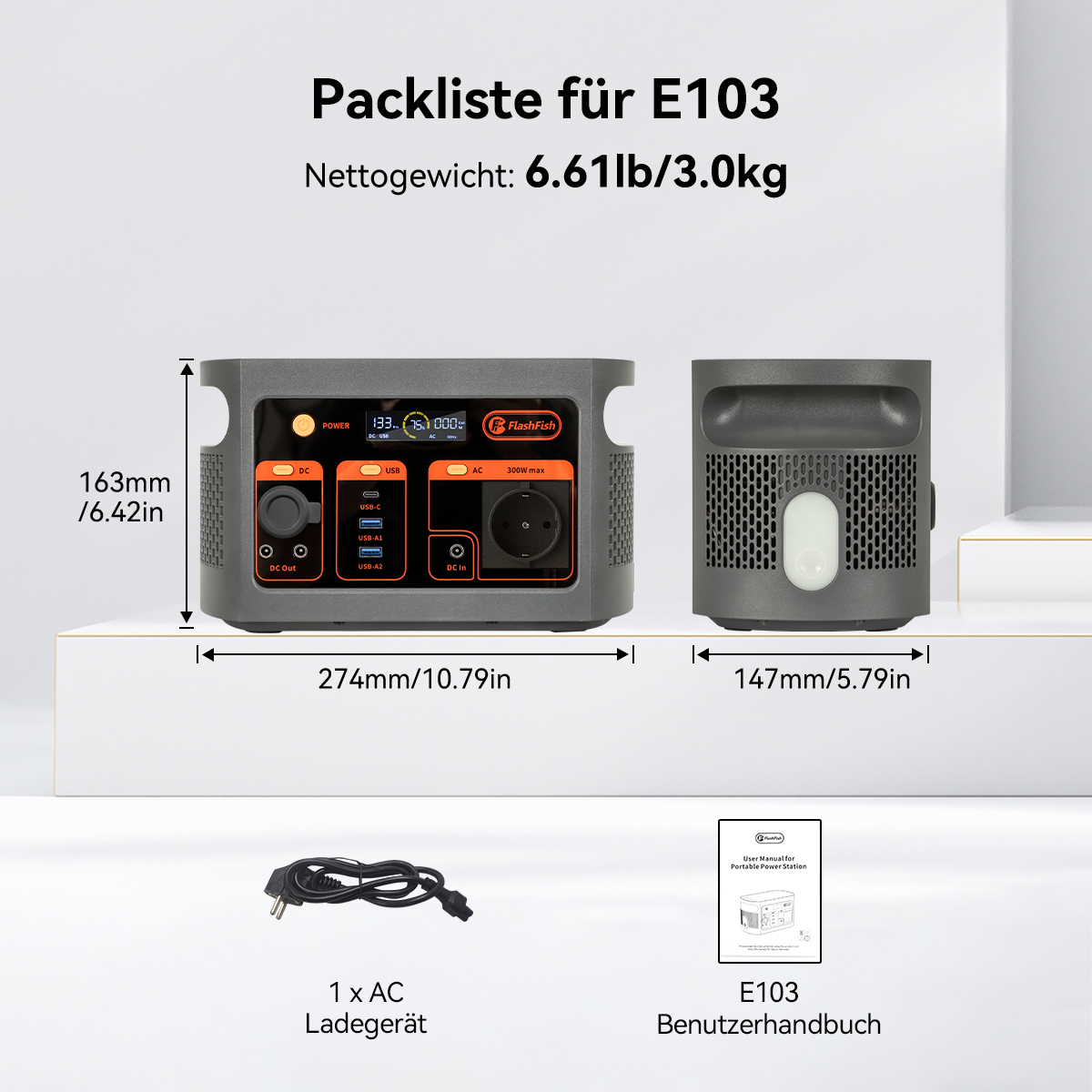Flashfish E103 Portable Power Station | 300W 179.2Wh/48000mAh