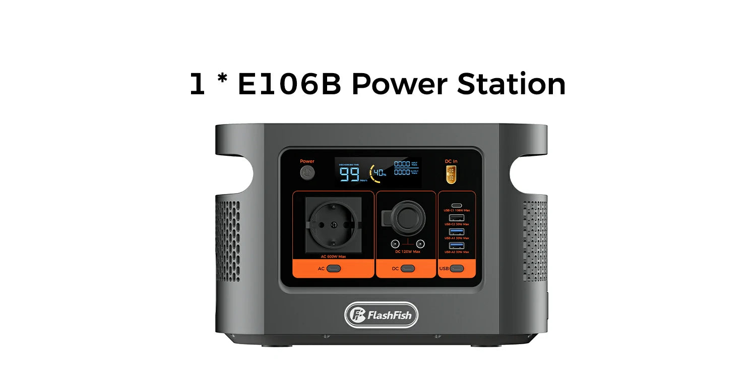 FlashFish E106B portable power station in the box