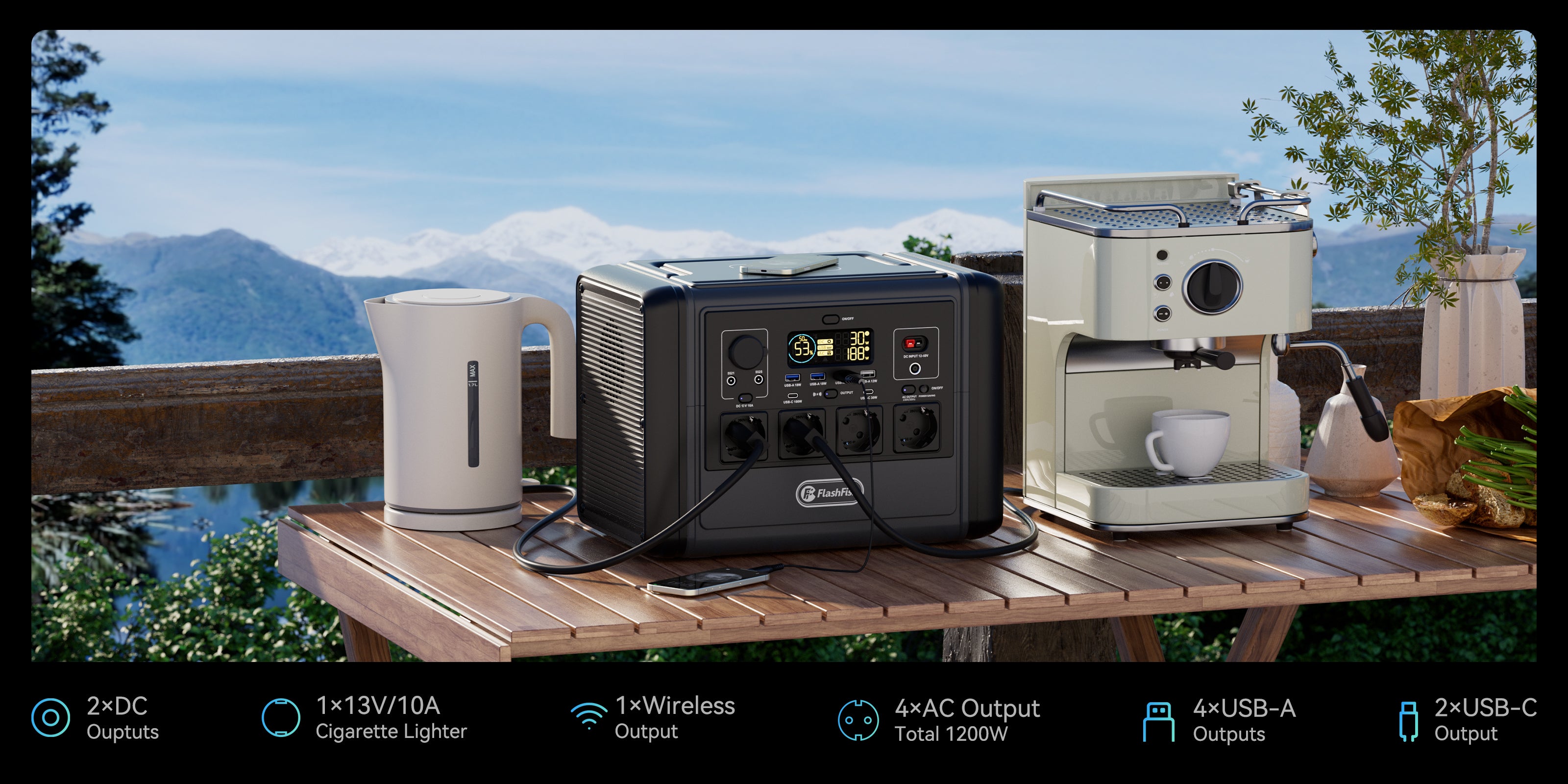 FlashFish T1200S portable power station, product feature banner