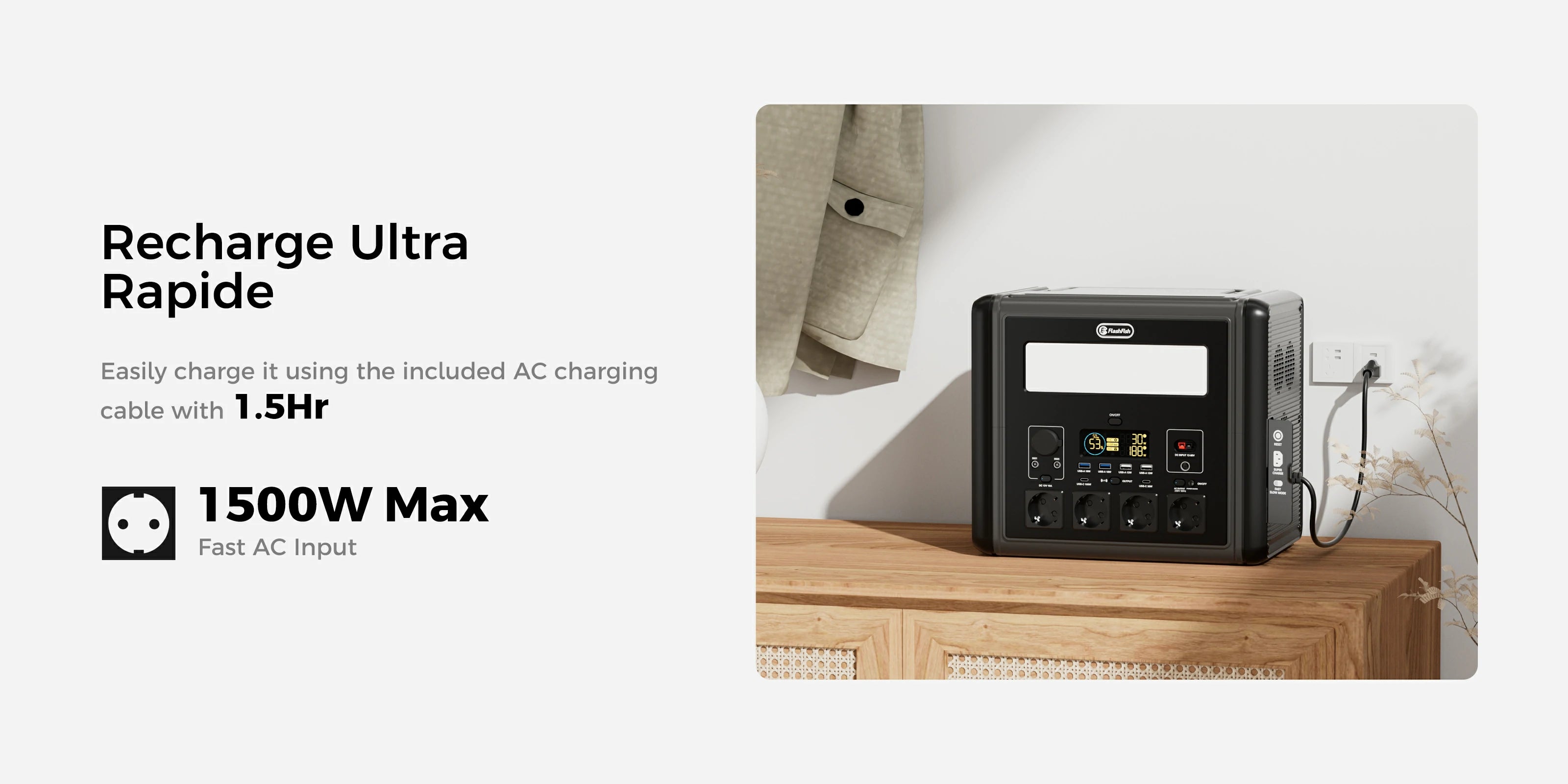 FlashFish T2000 portable power station, product feature banner