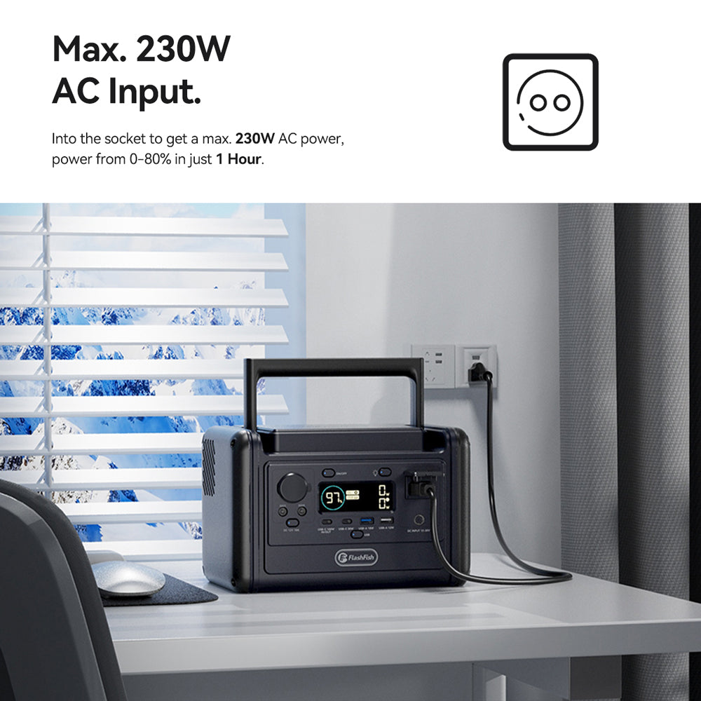 【LFP】Flashfish T300PRO Portable Power Station | 300W 230Wh/72000mAh | Pure sine wave | Lithium iron phosphate battery