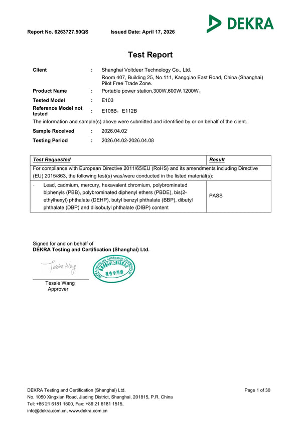 E103, E106B, E112B — RoHS — materials test report — 6263727.50QS — page 1