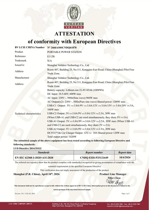E112B — Electrical safety — LVD attestation — 2666AS04CNDQ61878 — page 1