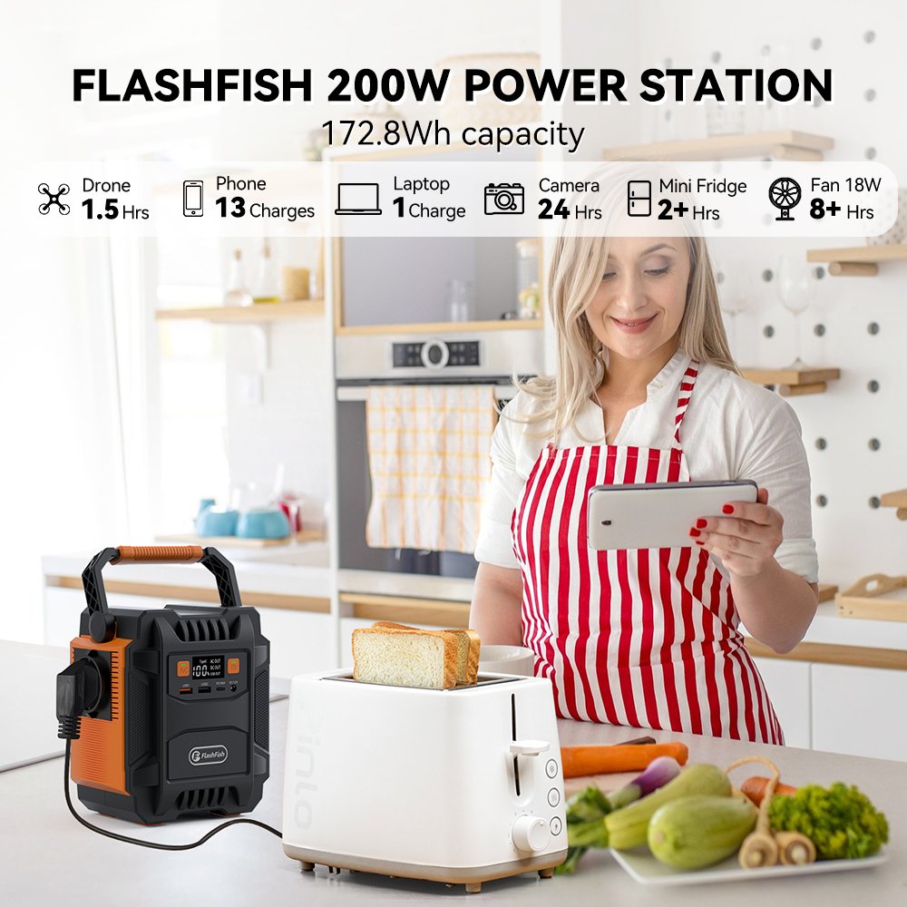 Flashfish A201 Portable Power Station | 200W 172Wh/48000mAh - FlashFish.EU